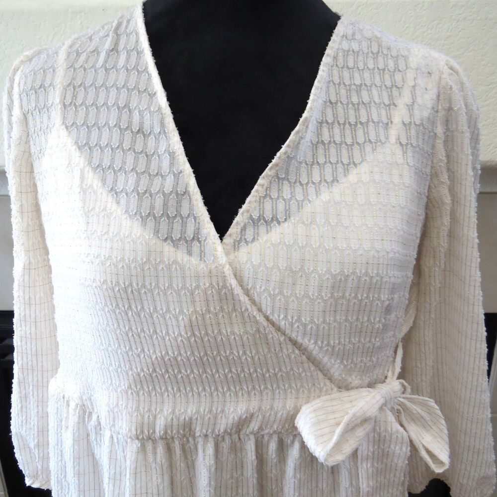 Calvin Klein Sheer Metallic Faux Wrap Baby Doll Dress size 6 EUC - Picture 2 of 9